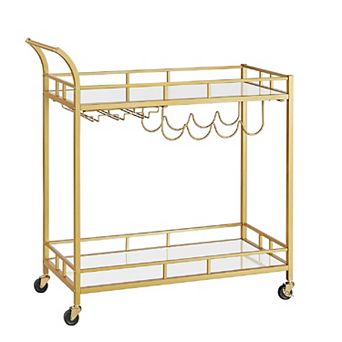 Home Bar Serving Cart, Wine Cart with 2 Mirrored Shelves, Wine Holders, Glass Holders, for Kitchen