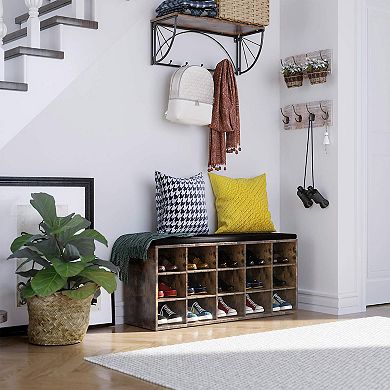 Shoe Bench with Cushion, 15-Cube Storage Bench