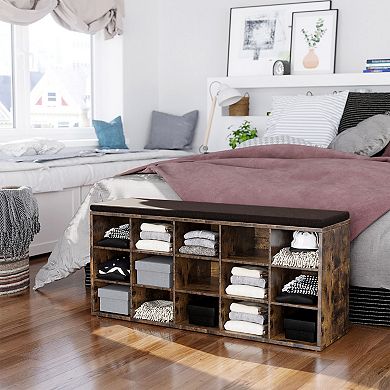 Shoe Bench with Cushion, 15-Cube Storage Bench