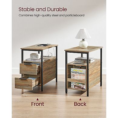 Side Table With Usb Ports, Charging Station And Drawers