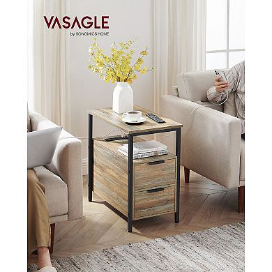 Side Table With Usb Ports, Charging Station And Drawers