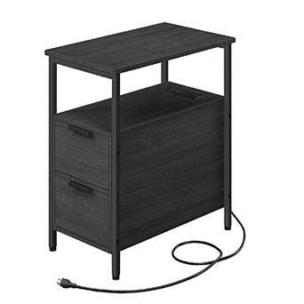 Side Table With Usb Ports, Charging Station And Drawers