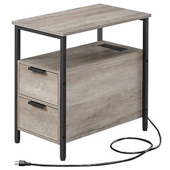 Side Table With Usb Ports, Charging Station And Drawers