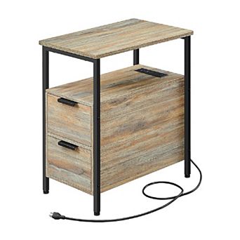 Side Table With Usb Ports, Charging Station And Drawers