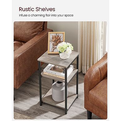 Side Table, End Table With Storage Shelves, 3-tier Slim Tall Table