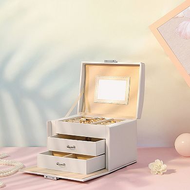 Jewelry Box, Travel Jewelry Case, Compact Jewelry Organizer with 2 Drawers, Mirror