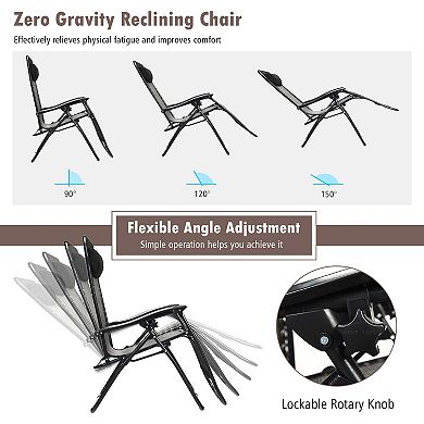 2 Pieces Folding Patio Rattan Zero Gravity Lounge Chair