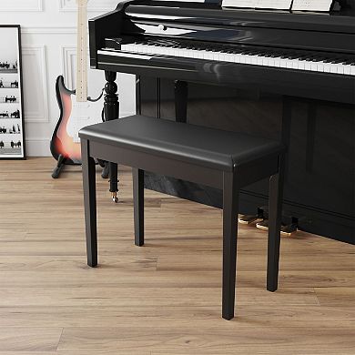 Wooden Duet Piano Bench with Padded Cushion and Music Storage Black