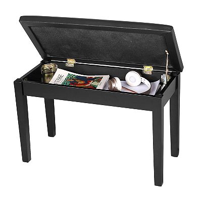 Wooden Duet Piano Bench with Padded Cushion and Music Storage Black