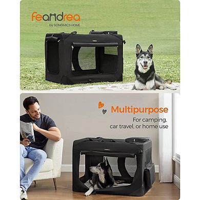 Collapsible Pet Carrier, Oxford Fabric, Mesh, Metal Frame, With Handle, Storage Pockets
