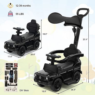 3-In-1 Ride on Push Car Mercedes Benz G350 Stroller Sliding Car with Canopy