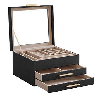 Jewelry Box with Glass Lid, 3-Layer Jewelry Organizer with 2 Drawers, Gift for Loved Ones