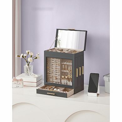 Jewelry Box With Glass Window, 5-layer Jewelry Organizer With 3 Side Drawers, Jewelry Storage