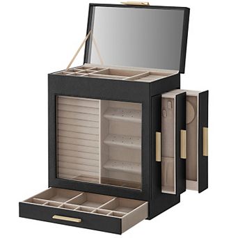 Jewelry Box With Glass Window, 5-layer Jewelry Organizer With 3 Side Drawers, Jewelry Storage