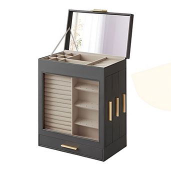 Jewelry Box with Glass Window, 5-Layer Jewelry Organizer with 3 Side Drawers, Jewelry Storage