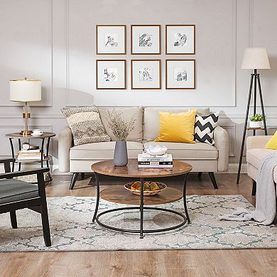 Industrial 2 Layers Round Side Table With Shelves