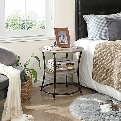 Industrial 2 Layers Round Side Table With Shelves
