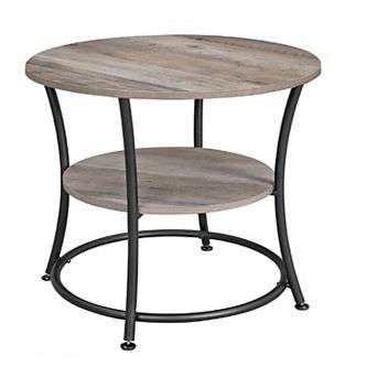 Industrial 2 Layers Round Side Table With Shelves