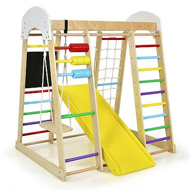 Indoor Playground Climbing Gym Wooden 8-in-1 Climber Playset for Children