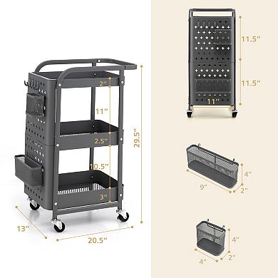 3-Tier Utility Storage Cart with DIY Pegboard Baskets