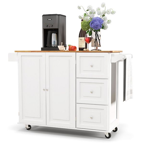 Kitchen Island Trolley Cart Wood with DropLeaf Tabletop and Storage
