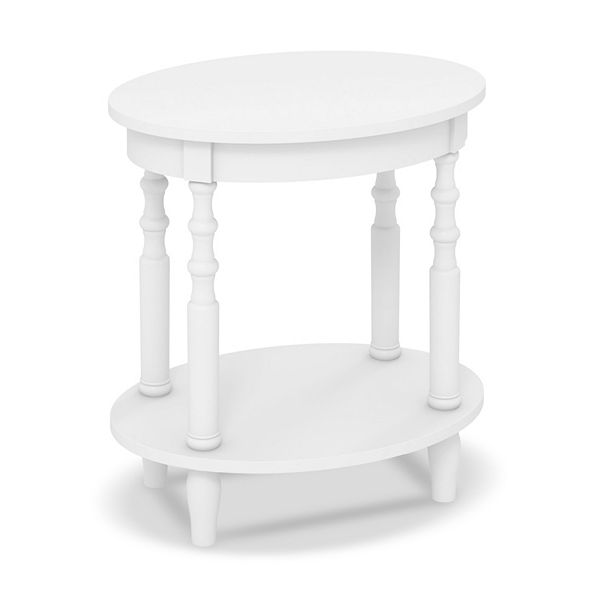 2tier Oval Side Table With Storage Shelf And Solid Wood Legs