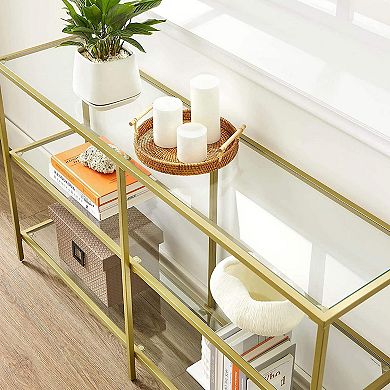 Console Sofa Table With 3 Shelves, Metal Frame