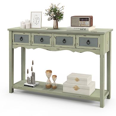 48 Inch Farmhouse Console Table With 2 Drawers And Open Storage Shelf For Hallway