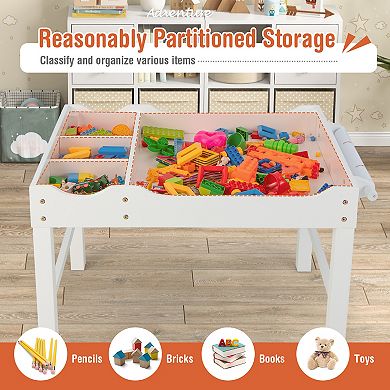 Kids Multi Activity Play Table Wooden Building Block Desk with Storage Paper Roll