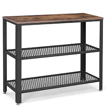 Industrial Console Table, Hallway Table With 2 Mesh Shelves