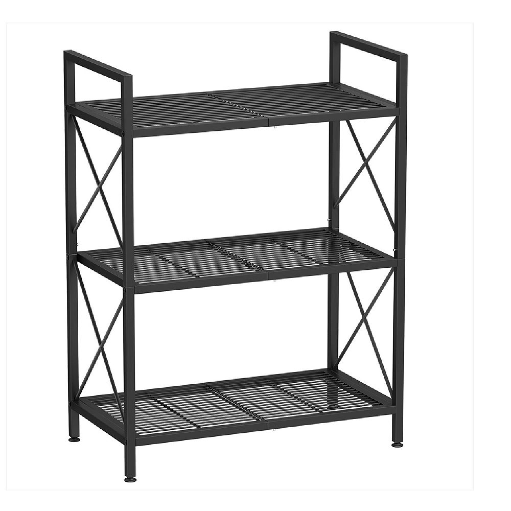3-tier Metal Storage Rack With Wheels, Mesh Shelving Unit With X Side ...