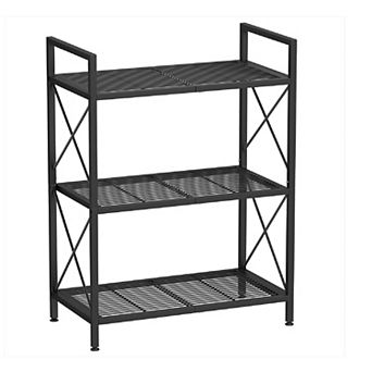 3 tier Metal Storage Rack With Wheels, Mesh Shelving Unit With X Side Frames