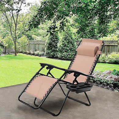 Outdoor Folding Zero Gravity Reclining Lounge Chair with Utility Tray