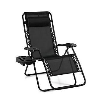 Zero Gravity Reclining Chair Folding Lounge Chair Adjustable Patio Chair with Cup Holder Tray