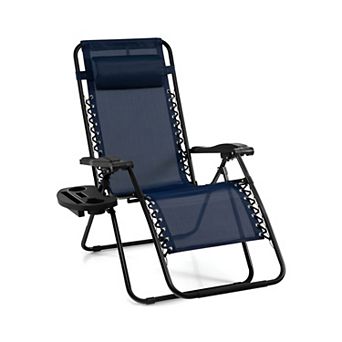 Zero Gravity Reclining Chair Folding Lounge Chair Adjustable Patio Chair with Cup Holder Tray