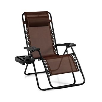 Zero Gravity Reclining Chair Folding Lounge Chair Adjustable Patio Chair with Cup Holder Tray