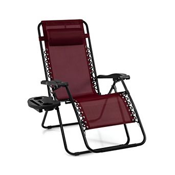 Zero Gravity Reclining Chair Folding Lounge Chair Adjustable Patio Chair with Cup Holder Tray
