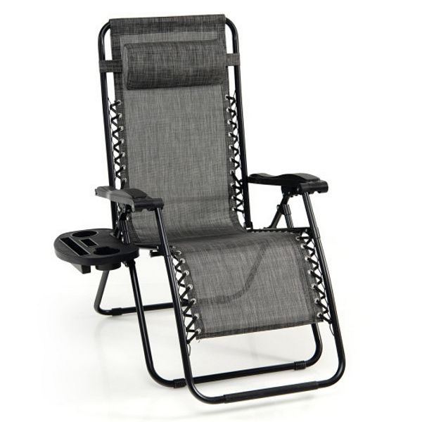 Outdoor Folding Zero Gravity Reclining Lounge Chair with Utility Tray