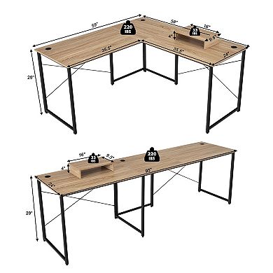 2-Person L-Shaped Long Reversible Computer Desk with Monitor Stand