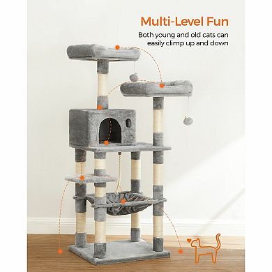 Multi-level Cat Tree With Sisal-covered Scratching Posts, Plush Perches, Hammock and Condo for Cat