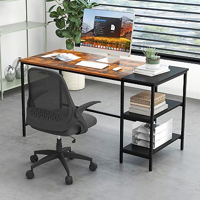 55" Modern Industrial Style Study Writing Desk With 2 Storage Shelves