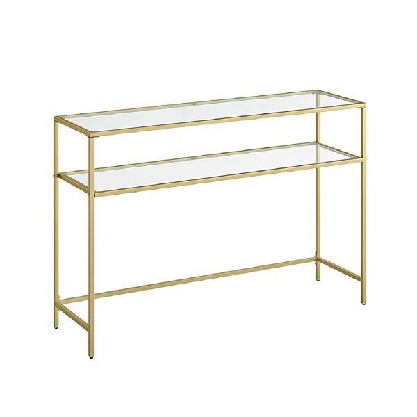 39.4 Inch Console Sofa Table, Modern Entryway Table, Tempered Glass Table, Metal Frame, 2 Shelves