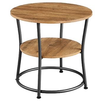 Side Table, Round End Table With 2 Shelves, Living Room, Bedroom, Easy Assembly, Steel Frame