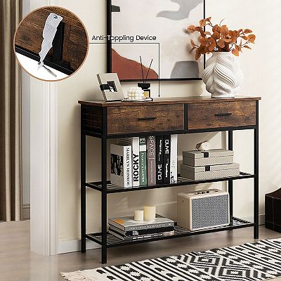 39.5 Inch Entryway Table with 2 Drawers and 2 Tier Shelves