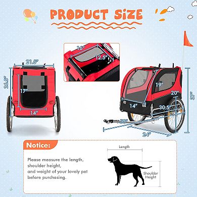 Dog Bike Trailer Foldable Pet Cart with 3 Entrances for Travel