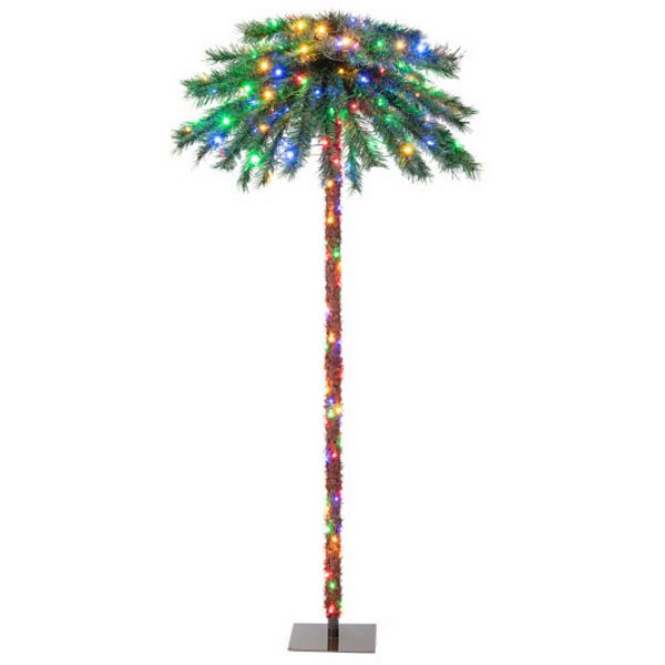 6 Feet PreLit Artificial Tropical Christmas Palm Tree with 210 Multi