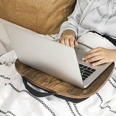 Lap Desk, Bed Tray, Laptop Table With Handle, Cushion, Rustic Brown