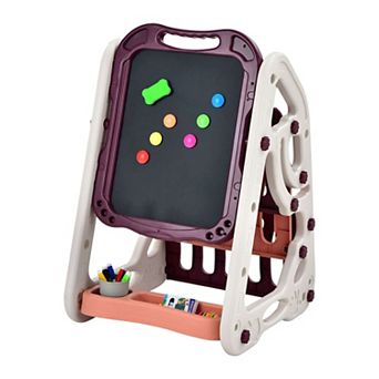 3-in-1 Kids Art Easel with Bookshelf Double Sided Drawing Board with Storage and Accessories