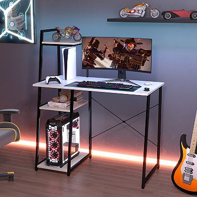 Compact Computer Desk Workstation with 4 Tier Shelves for Home and Office