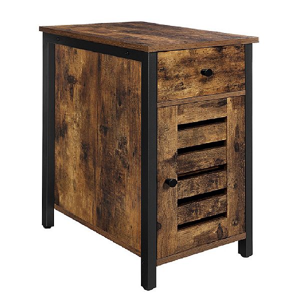 Narrow Side Table, End Table With Drawer, Shutter Door, Nightstand For